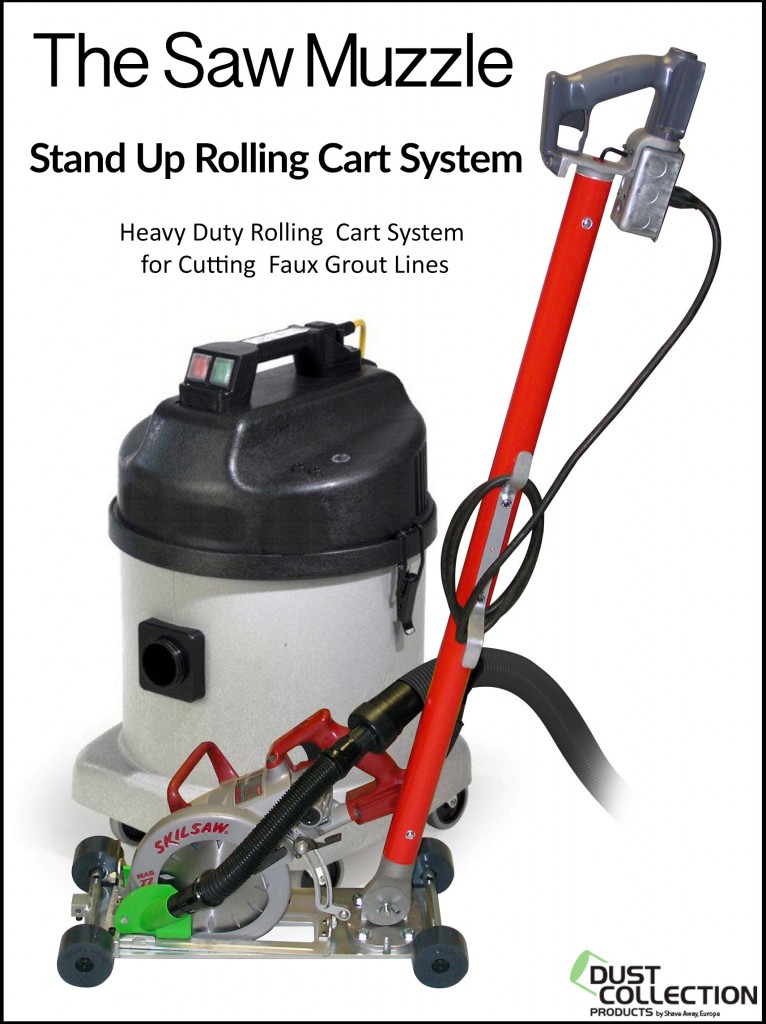 Saw Muzzle and Stand Up Rolling Cart for Dustless Cutting, Scoring, and Cutting Faux Grout lines in Concrete